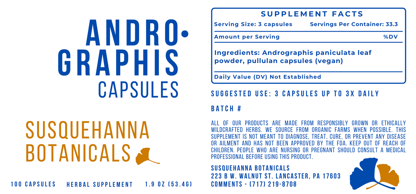 Andrographis Capsules | Hand Filled on GMP Equipment | Herbal Supplement | Kalmegh